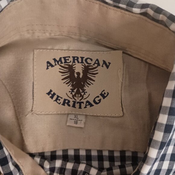American Heritage Boys Western Blue White Check Button Down Shirt Size XL 18 EUC - Picture 9 of 16